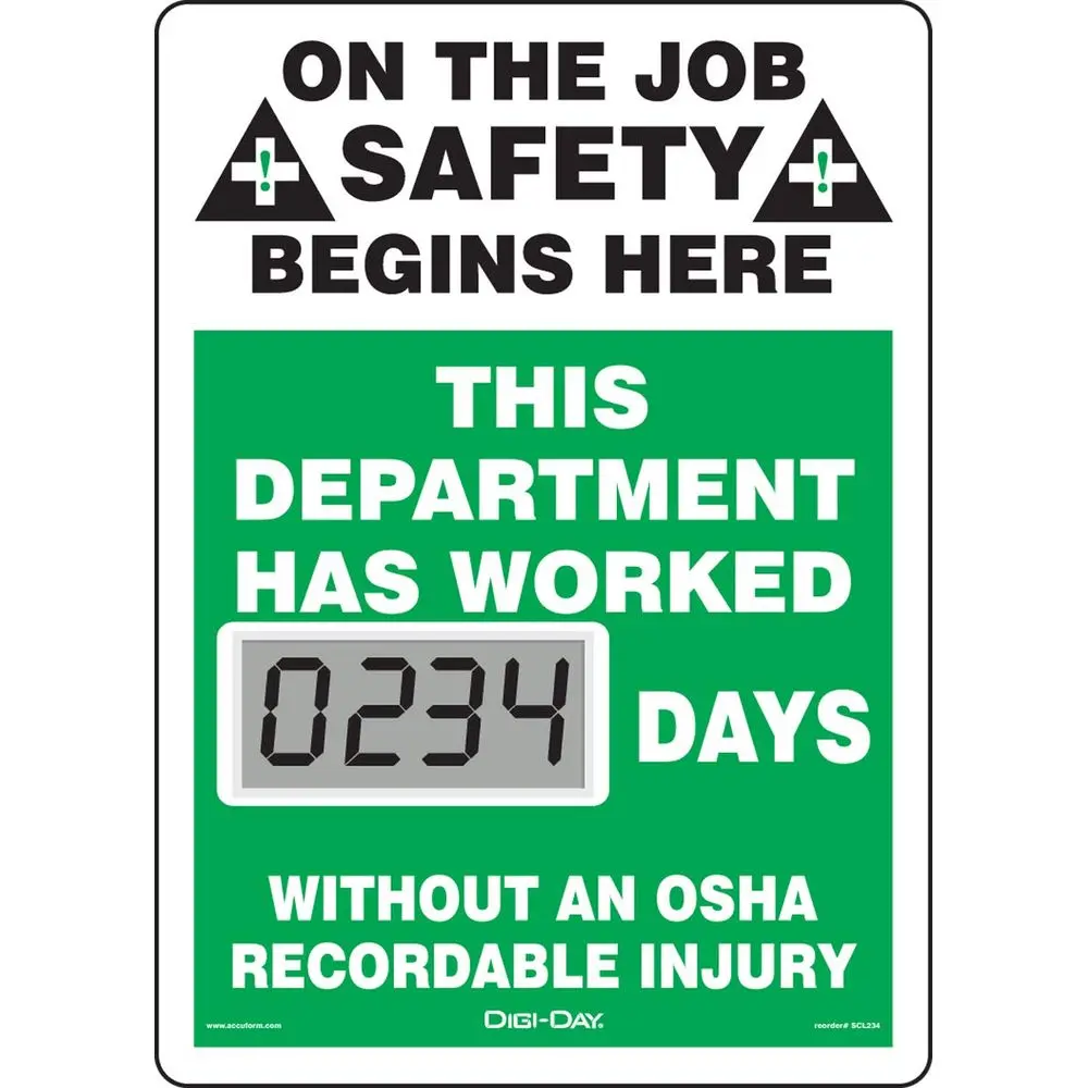 Battery-Powered Safety Scoreboard, 14 x 10, Tracks Injury-Free Days, Bright LCD Display, USA Made