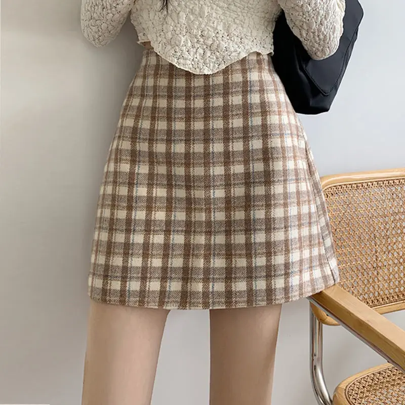 Checkered Short Skirt Women's New Plus Size High Waist Slimming A-line Skirt