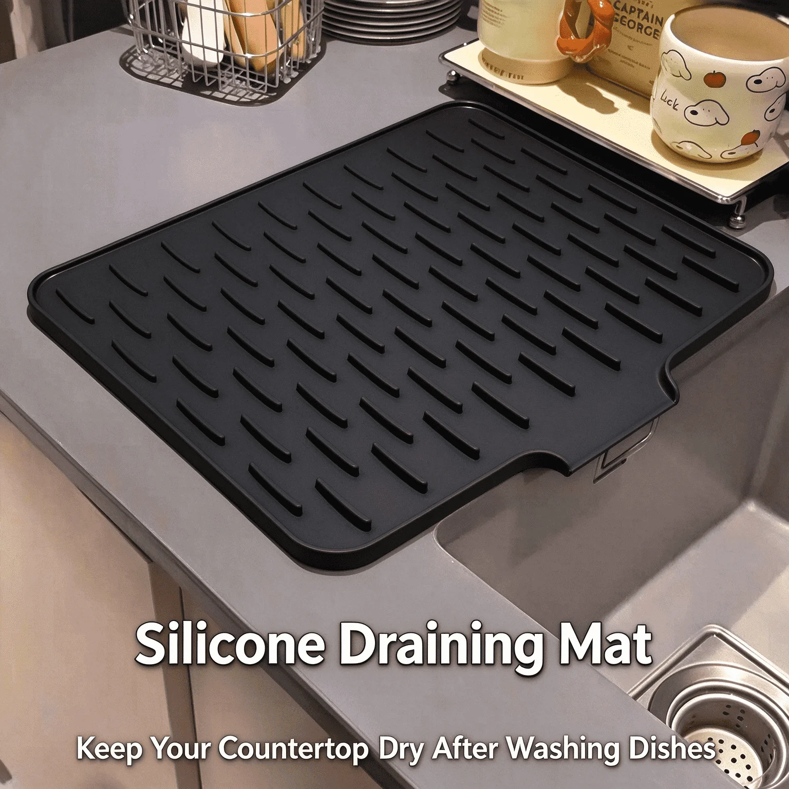 Silicone Dish Drainage Pad Kitchen Counter Drying Tray Heat Resistant Non Slip Waterproof Mat For Tableware Bowls Plates Storage
