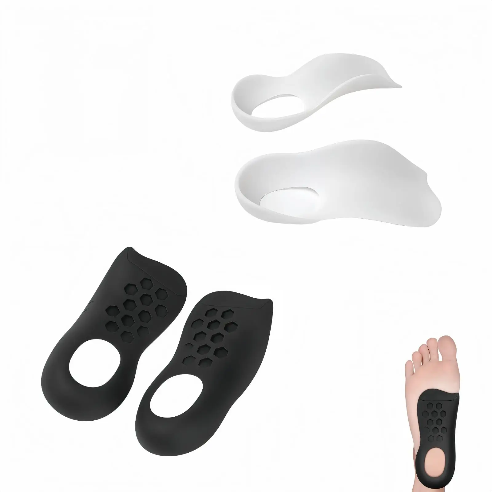 1 Pair Orthotic Insoles Flat Feet Arch Support Shoe Inserts Plantar Fasciitis Heel Pain Relief O Leg Correction Men Women Black