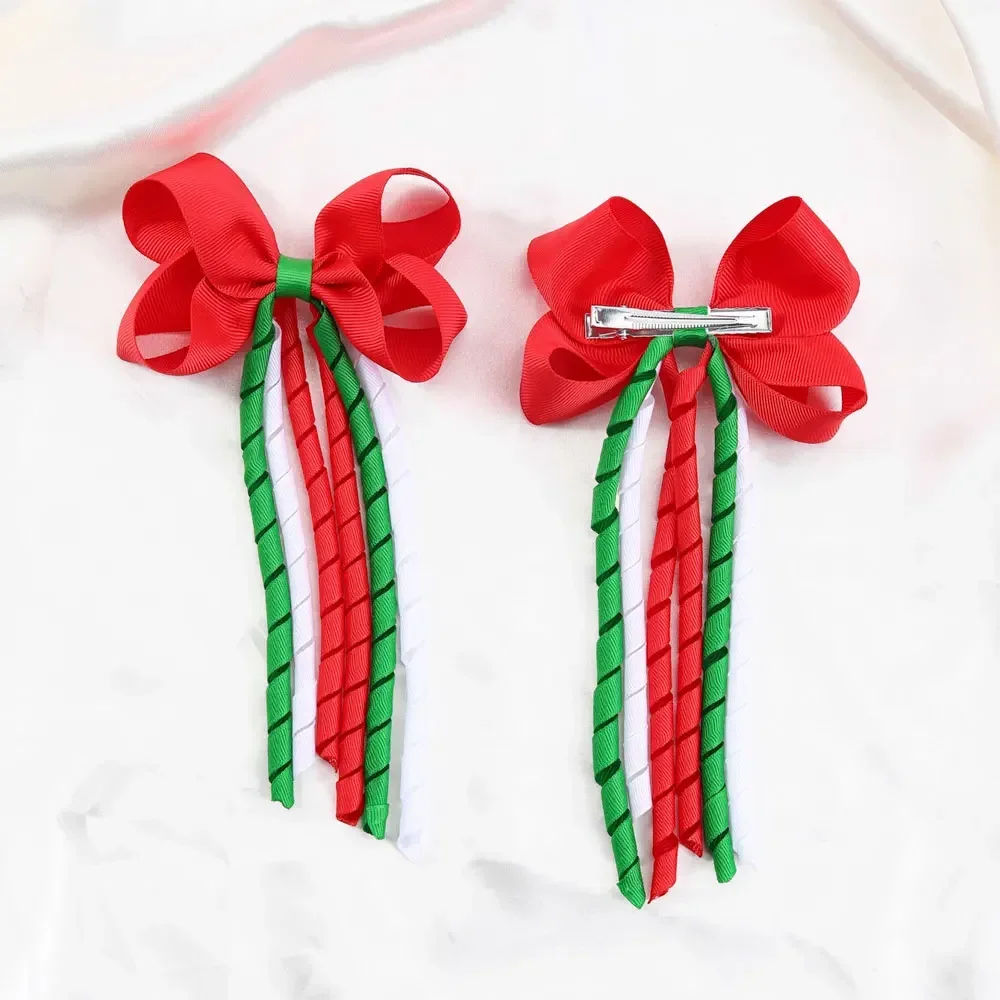 ncmama 2Pcs Christmas Hair Bow Clips For Women Girls Long Tassel Hairpins Solid Ribbon Red Hairgrips Headwear Hair Accessories