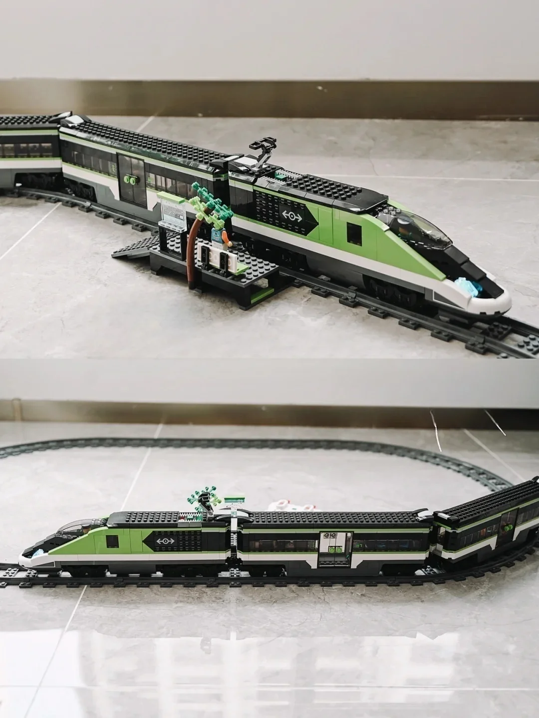 Neuer City Green Express Passagierzug Baustein-Set Tischdekoration Sammlerstück Modell Geburtstags- und Festgeschenk