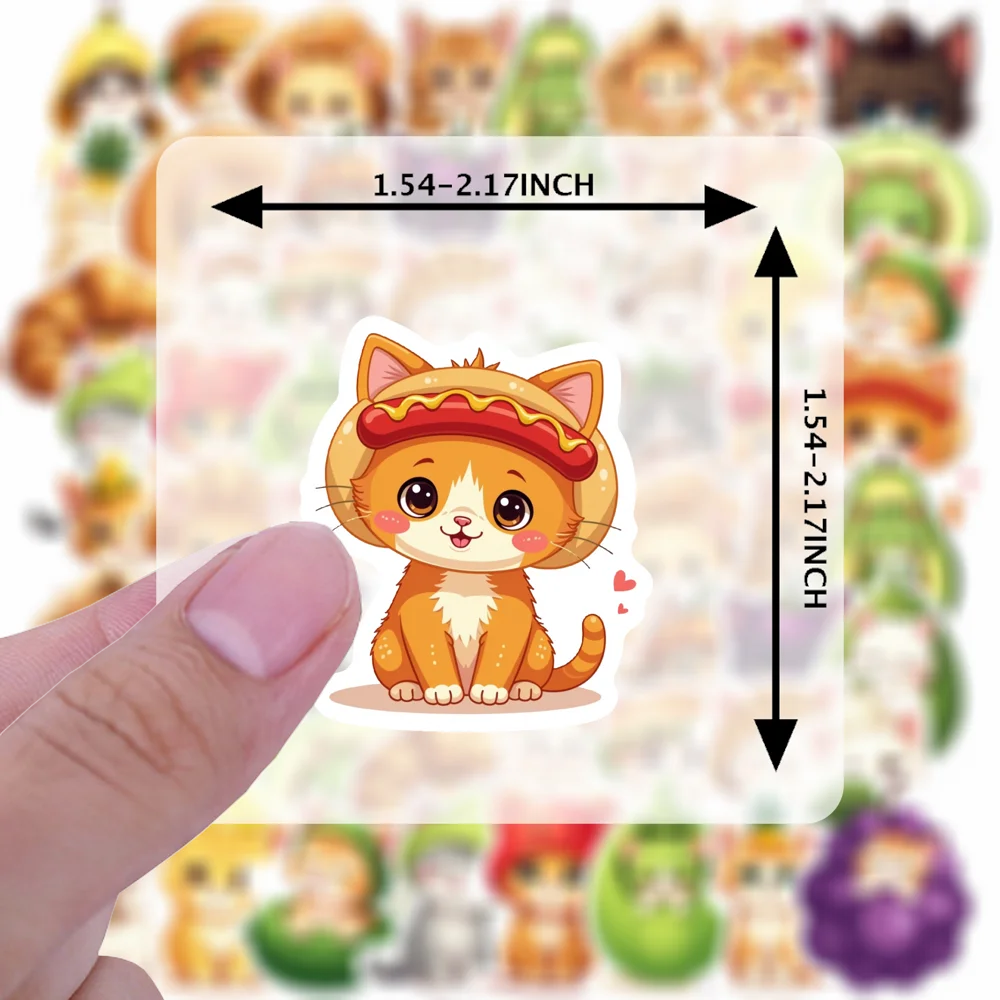 35pcs-100pcs Decals  Adorable Prints Adorable Kitten Stickers Fun Food Stickers Cartoon Cat Decals for Phone Customization