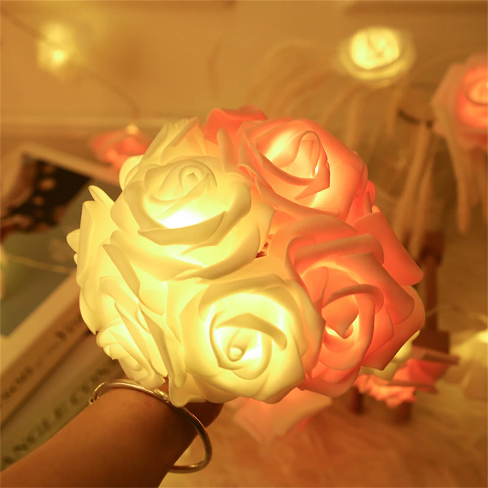 10/20 LED Rose Flower String Lights Battery Operated For Wedding Home Party Birthday Festival Indoor Outdoor Decoration