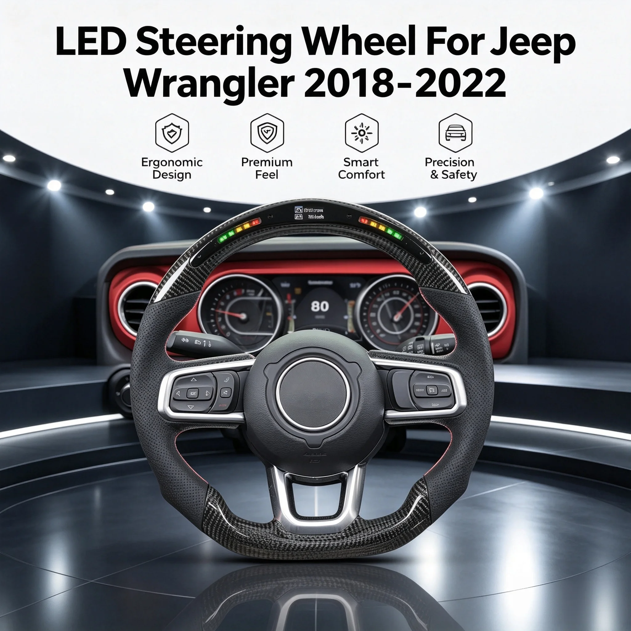 Suitable for Jeep Wrangler 19-year-old carbon fiber LED smart multi-function car modification steering wheel upgrade