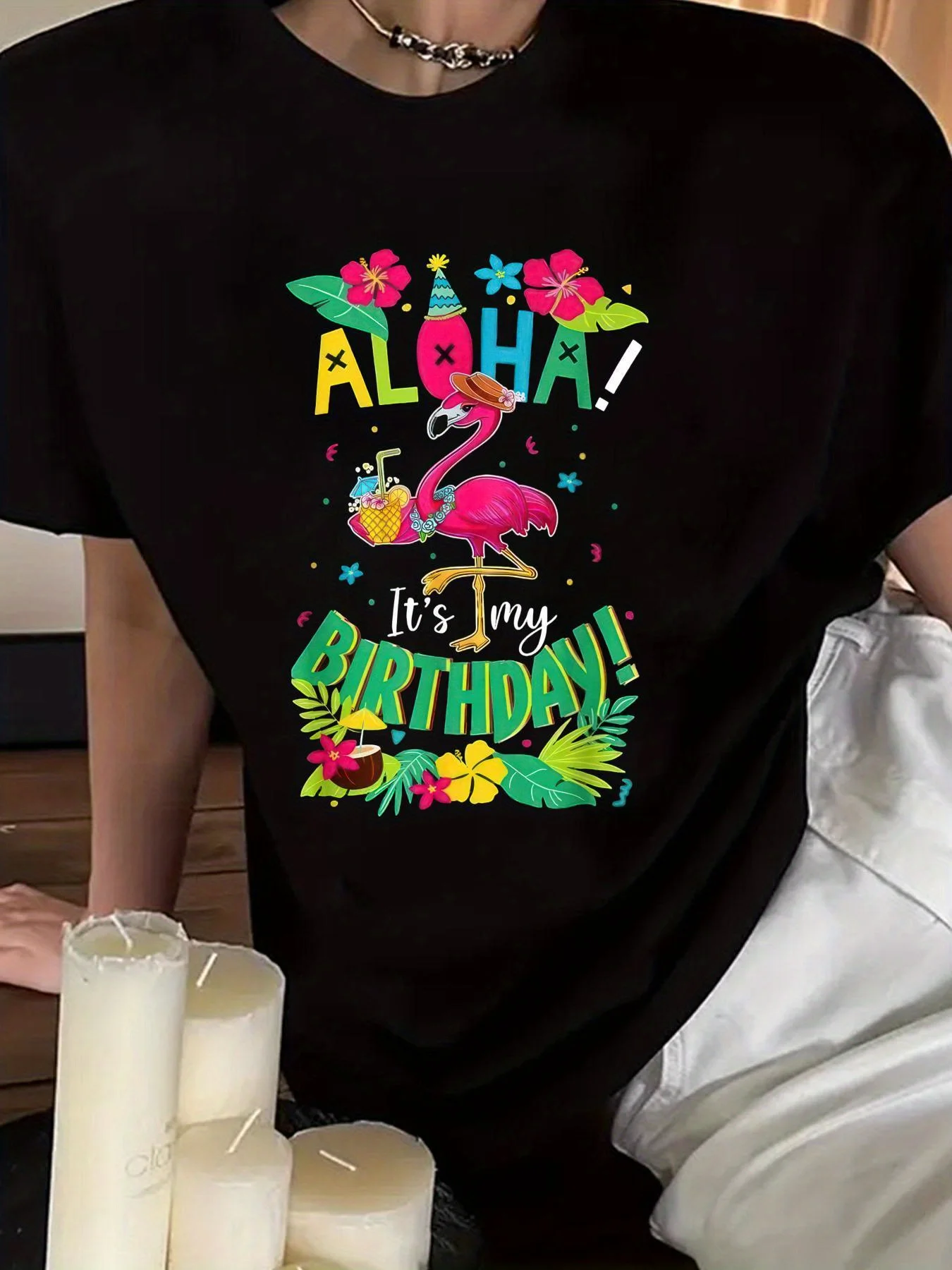 Aloha Its My Birthday Shirt Flamingo Hawaiian Happy Bday Tee for Women Summer Casual Crew Neck Short Sleeve Beach Surf Top