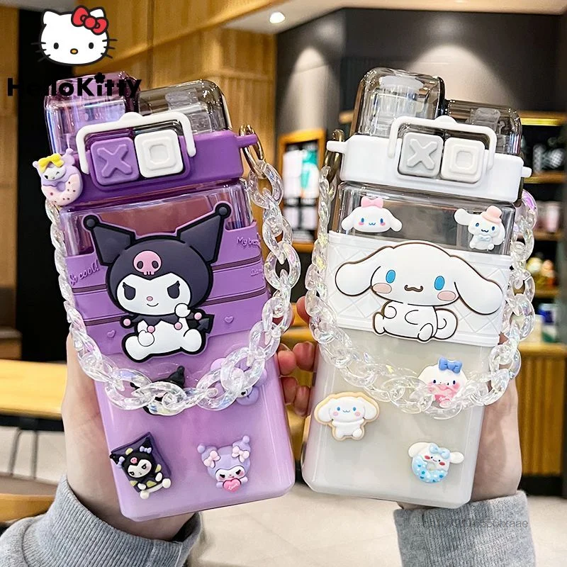 

520ml Sanrio Kuromi Plastic Cup With Straw Large Capacity Coffee Mug 3D Decoration Portable Water Bottle Y2k Women Aesthetic Cup