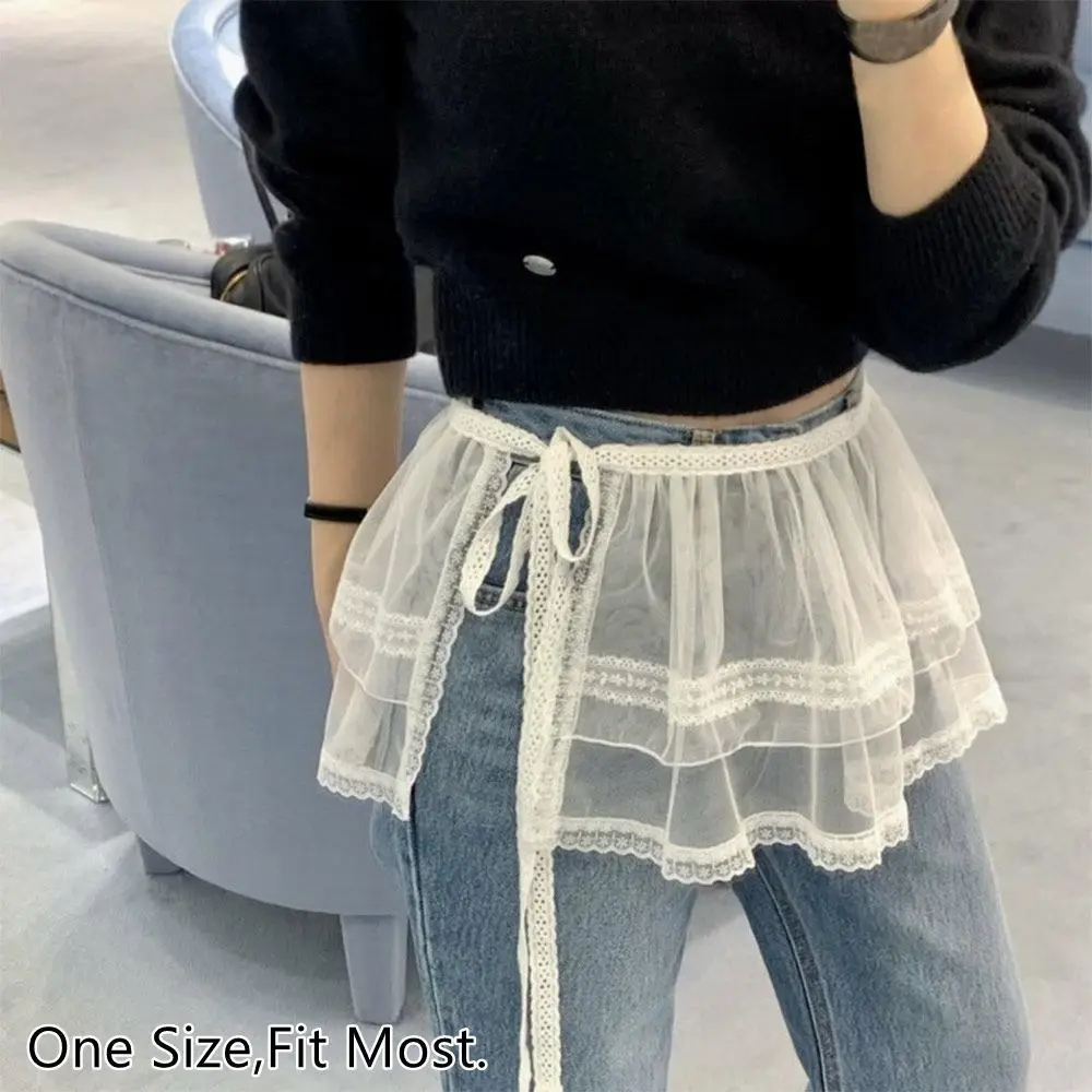 Mini jupe brodée en dentelle à fleurs, Streetwear Y2K, Harajuku, à volants, transparente, rideau de fesses, décoration en jean, nouvelle collection