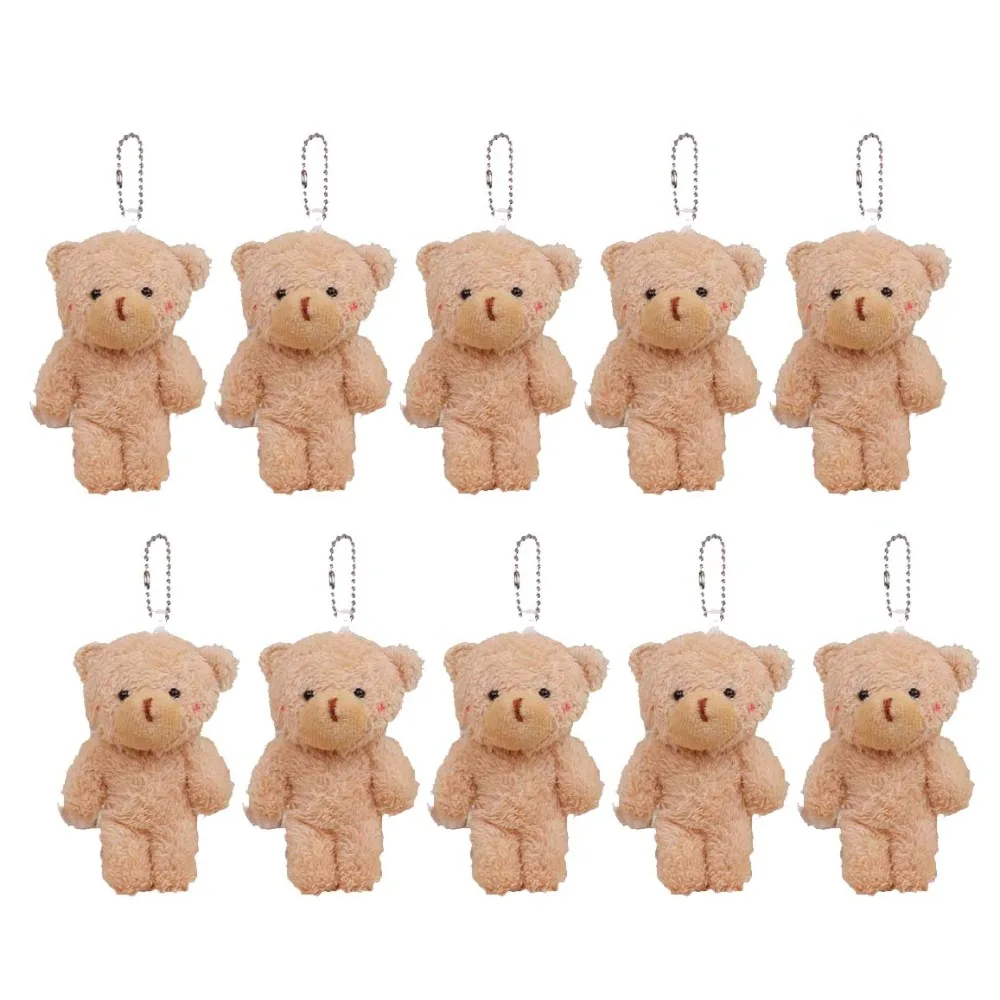 10Pcs Creative Cartoon Animal Little Bear Keyring Cute White Bear Keychain Soft Stuffed Bear Schoolbag Ornaments