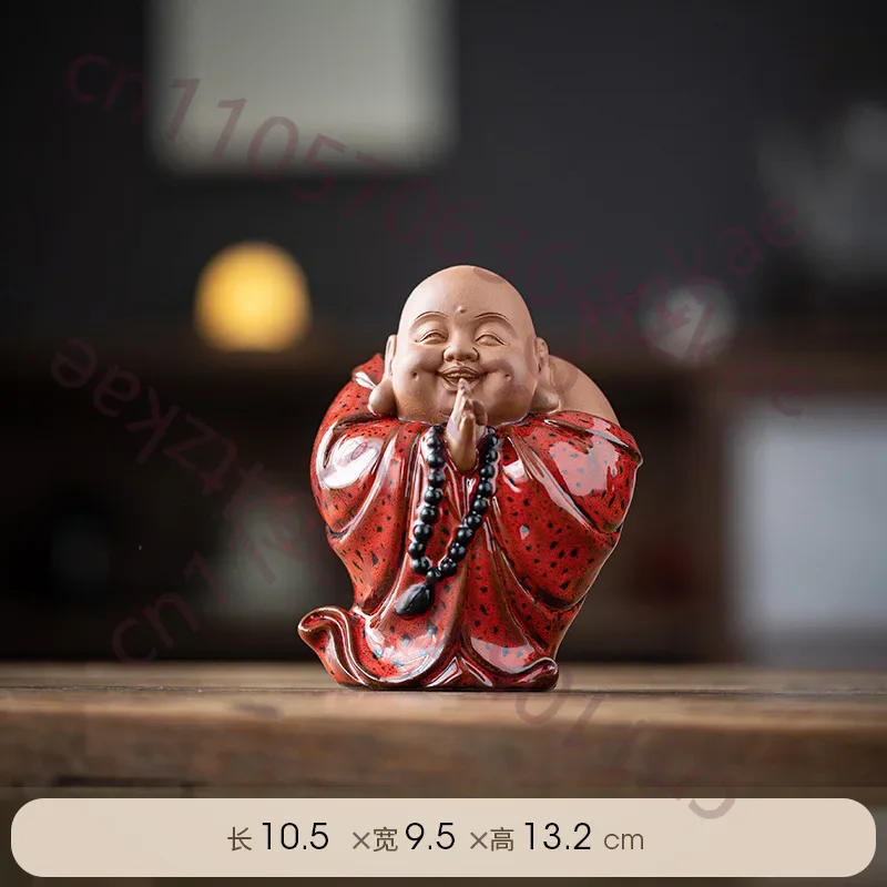 Ceramic Zen Maitreya Buddha Figure Statue, Cute Home Room, Office, Flower Pot Decoration, Featured Gift