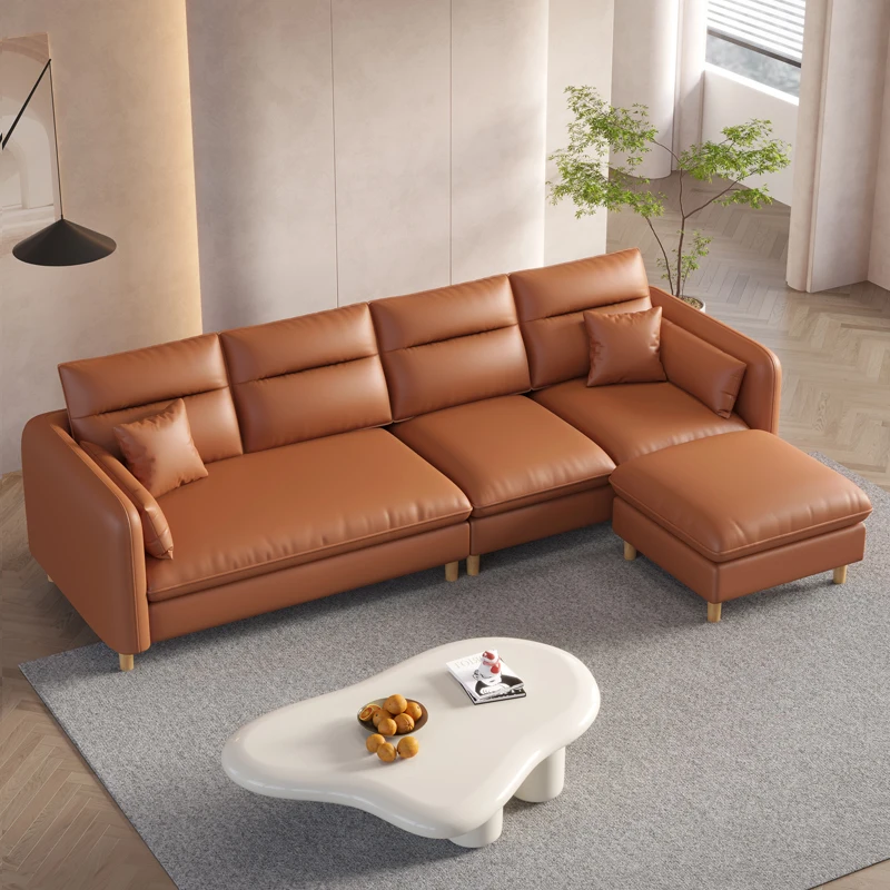 

Leather Fancy Sofa Modern Luxury Comfortable Wood Floor Sectional Sofa Living Room European Divani Da Soggiorno Salon Furniture