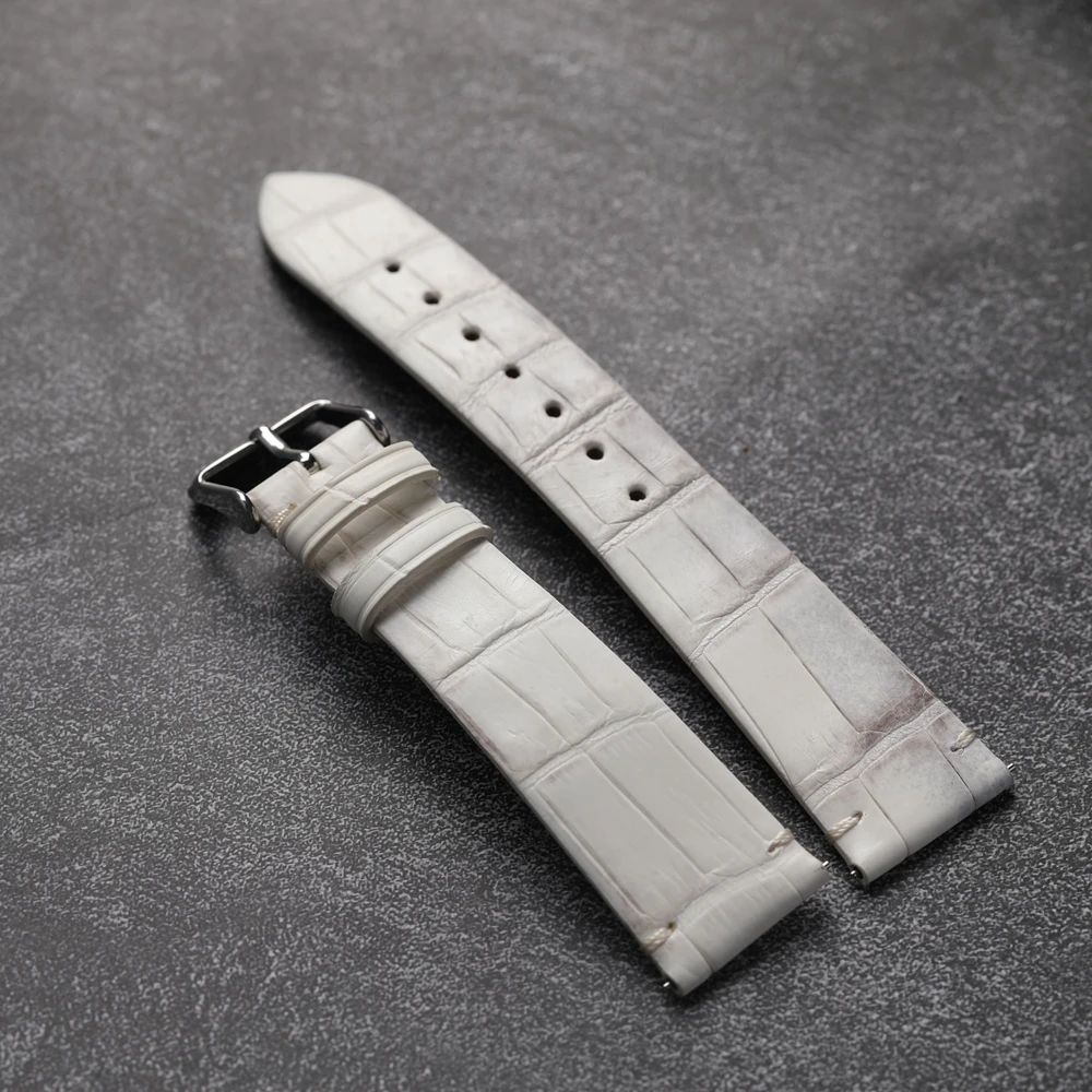 Handmade Crocodile Leather Strap Himalayan White Genuine Leather 20mm*16mm Vintage Ultra-Thin Quick Release Men Bracelet vintage