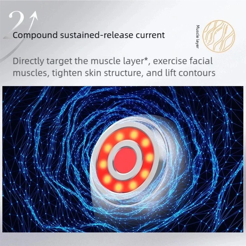 Mini dispositif ultrasonique RF EMS pour raffermissement de la peau du visage, rouge et bleu, appareil de Lifting du visage, menton, cou, yeux, masseur Anti-rides, usage domestique