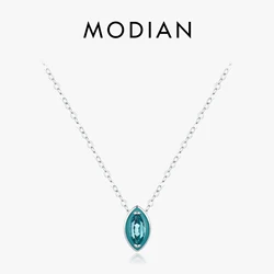 MODIAN 925 Sterling Silver Fashion Mint Green Enamel Pendant Necklace Eye Shape Zircon Link Chain For Women Fine Jewelry Gifts