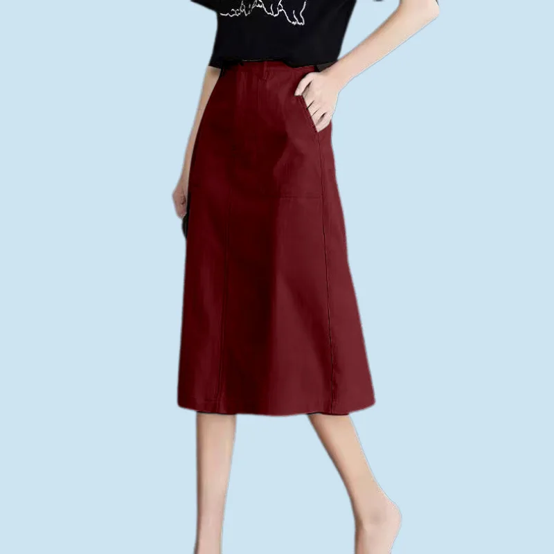 

2025 Spring Summer High-Quality A-Line Denim Skirt New High-Waisted Loose Slimming Draped Mid-Length Casual Jeans Skirts
