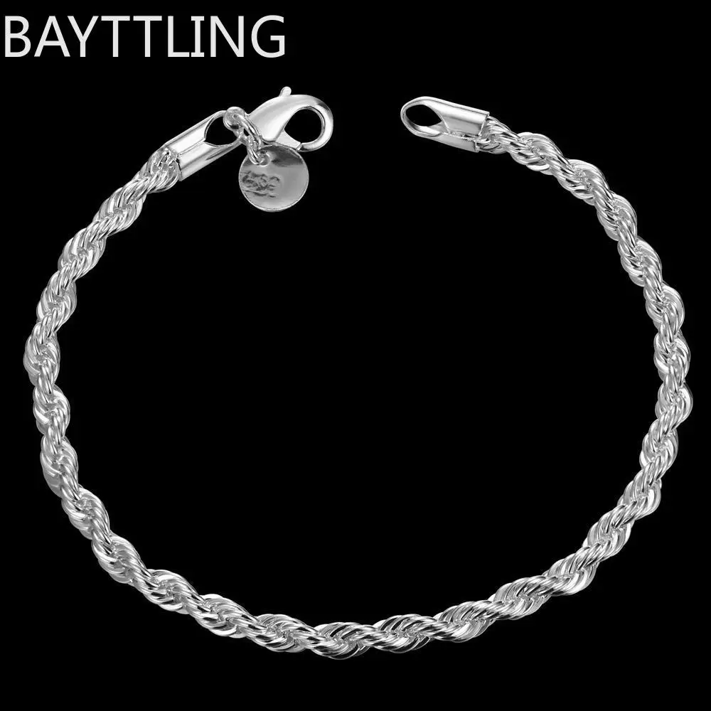 Mode Charme 925 Sterling Zilveren Armband Voor Man Vrouw 4Mm Twisted Touw Ketting Fijne Sieraden Huwelijksfeest Kerstcadeau Prima