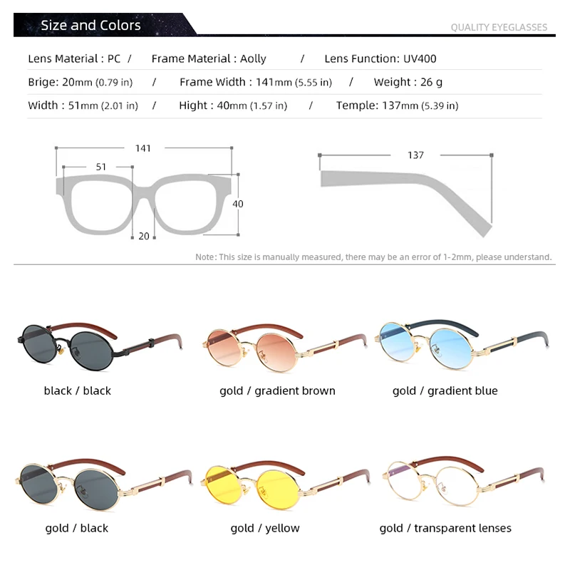 New Imitation Wood Sunglasses Men Oval Vintage Sun Glasses Women UV400 Gradient Lenses Eyewear Punk Brand Designer With Box