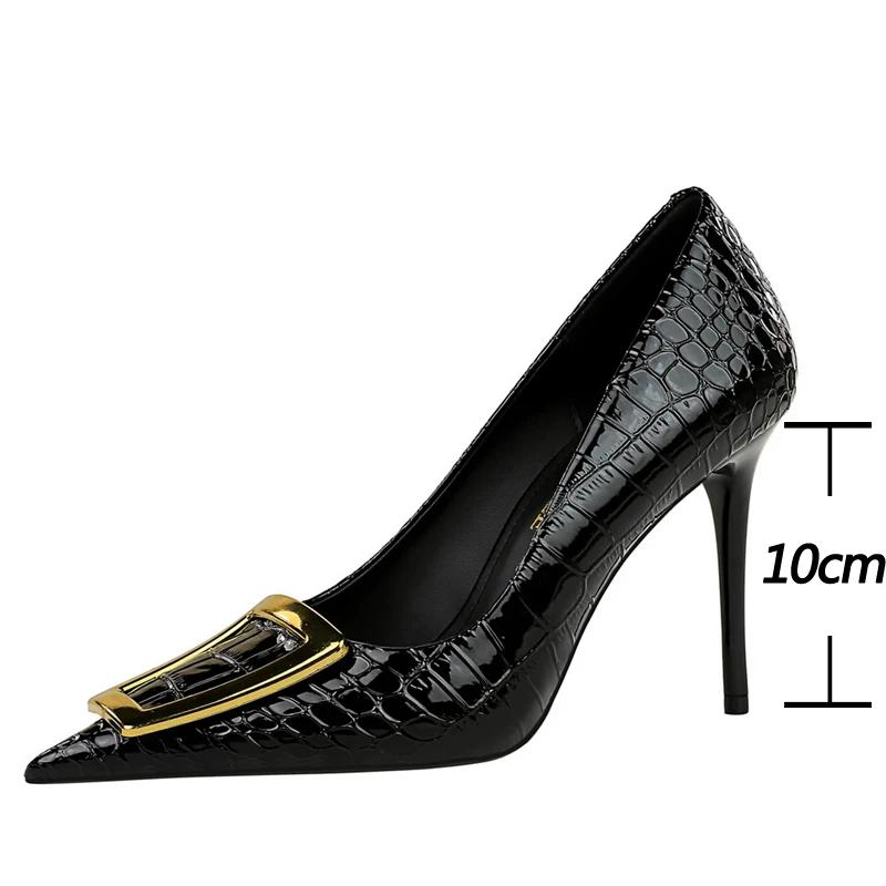 BIGTREE-zapatos de tacón alto con hebilla de Metal para mujer, tacones de aguja con hebilla de Metal de 10 Cm, de lujo, Sexy, para fiesta