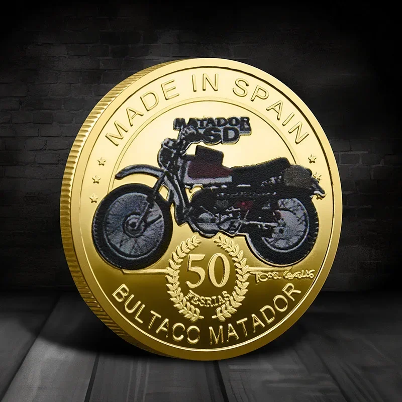 Medalla de moneda de la suerte conmemorativa de torero español, marca de motocicleta chapada en oro, monedas coleccionables