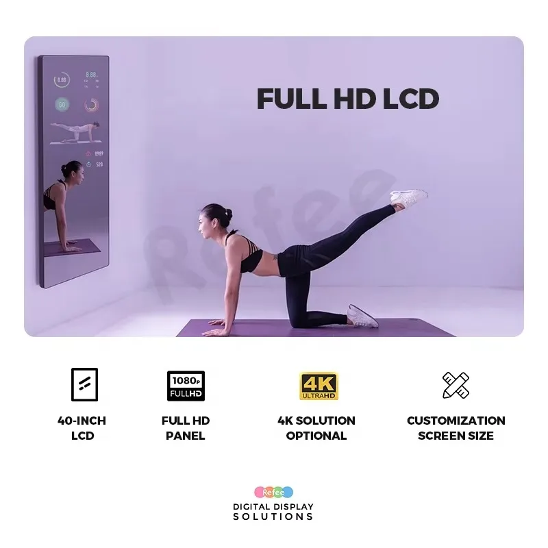 [Mais vendido] Refee Smart Fitness Mirror Essentials 43 tela de toque de parede interativa de 55 polegadas