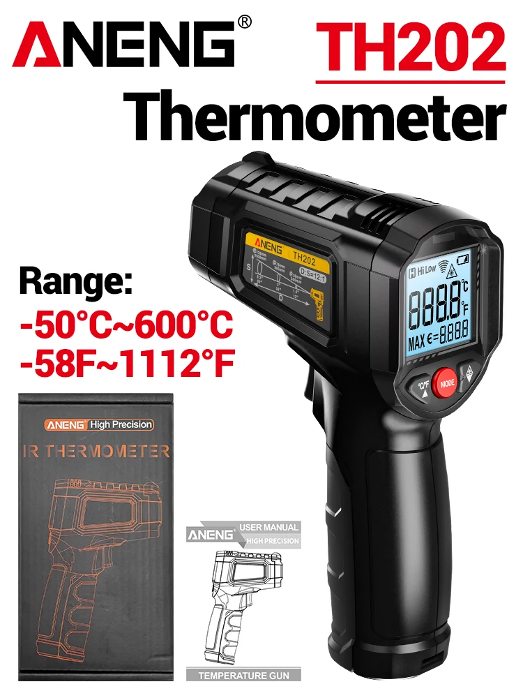 ANENG TH202/TH201 Temperatuur- en vochtigheidsmeetpistool Hoge precisie inductie-instrument voor duidelijke aflezing voor gebruik binnen en buiten