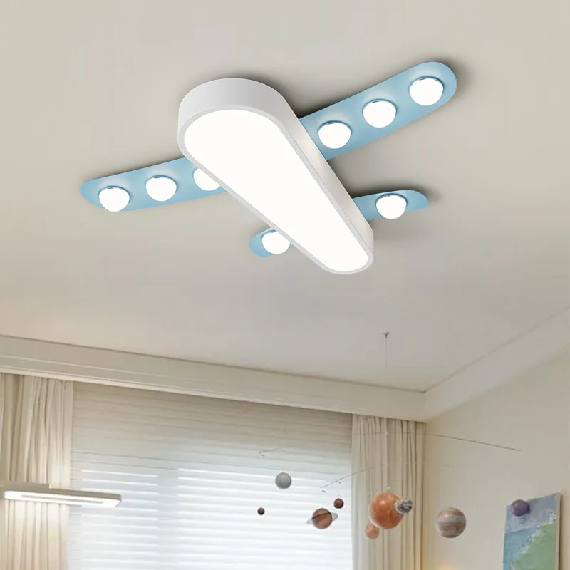 Airplane Light Children's Room Ceiling Light Blue White Helicopter Lamp Cartoon Warm Nursery Baby Room Boy Bedroom Ceiling Lamps