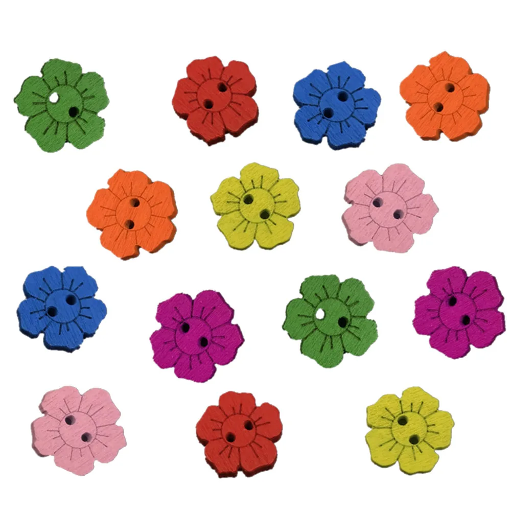 

200pcs Two Holes Floral Buttons Wooden Flower Shape Buttons Kids DIY Handcraft Accessary Colorful Sewing Material for Sewing Clo