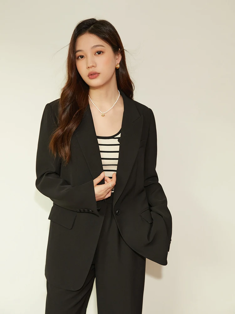 DUSHU Workplace Commuting Flip Collar Suit Jacket for Women Spring Simple Temperament Office Lady Solid Loose Blazer Female