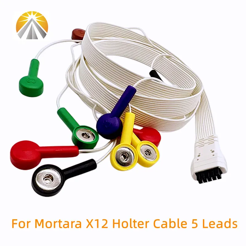 For Mortara X12+ Holter Cable Recorder Telemetry Leadwires ECG Wire 10 Pin 10 Leads Snap 4.0 IEC Standard White Color