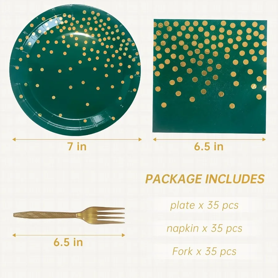 EcoFriendly Green Paper Plates and Napkins Set for Outdoor Weddings Graduation Parties and Garden Gatherings 7 Inch Dark Green
