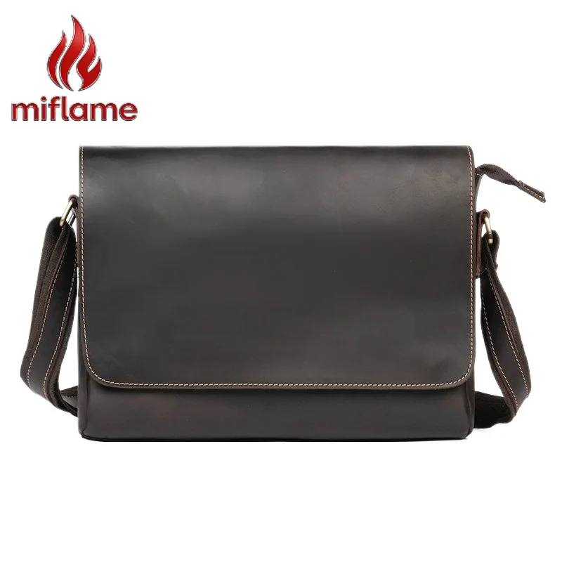 

Men's Crossbody Bag Crazy Horse Leather Top Layer Cowhide Vintage Retro Flip Shoulder Messenger for iPad