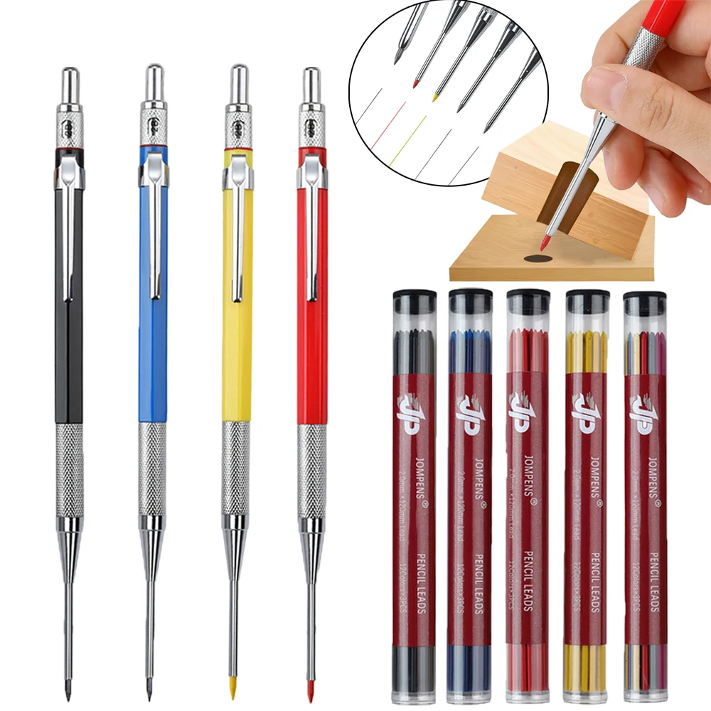 Mehrfarbiges Druckbleistift-Set für die Holzbearbeitung aus Metall mit 2,0 mm 2B-Bleikern zum Anreißen und Markieren von tiefen Löchern – Detail 1