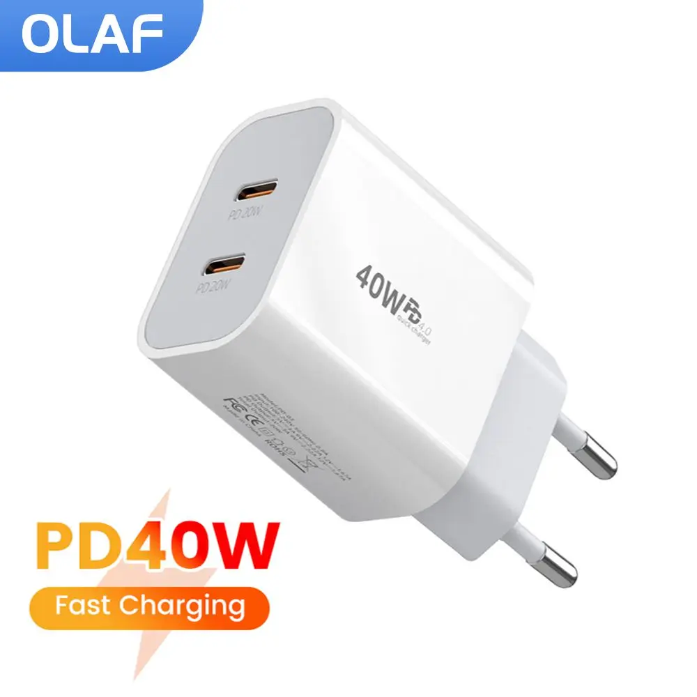 PD 40W Type C Charger Dual USB C Mobile Phone Charger EU/UK/US Plug Fast Charging Adapter For iPhone Xiaomi Samsung Huawei Phone