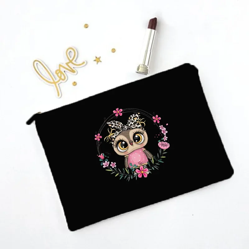 Cartoon Owl Print Print Makeup Bag Travel Neceser Toiletry Organizer Pouch Female Canvas Zipper Cosmetic Bags Best Gift