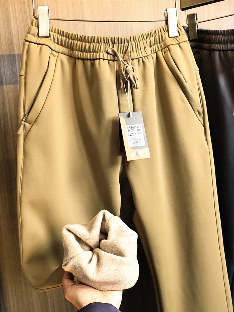 Waterproof Hiking Camping Men's Soft  Straight Leg Casual Pants Composite Fleece 3D Cutting Elastic Waist Urban Fashion