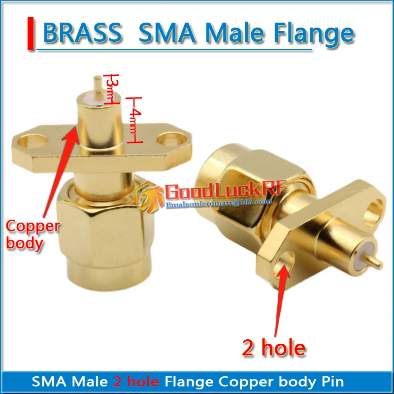 SMA Male Jack Center Solder 2 hole 4 Hole Flange Chassis Panel Mount Brass copper body Coaxial Golden RF Connector Socket