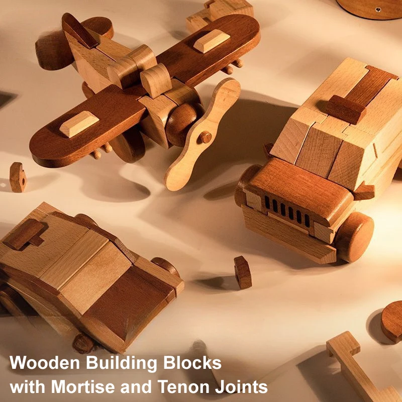 Houten bouwstenen met pen- en penverbindingen, bouwspeelgoedset voor kinderen vanaf 3 jaar, creatieve stapelblokken met meerdere