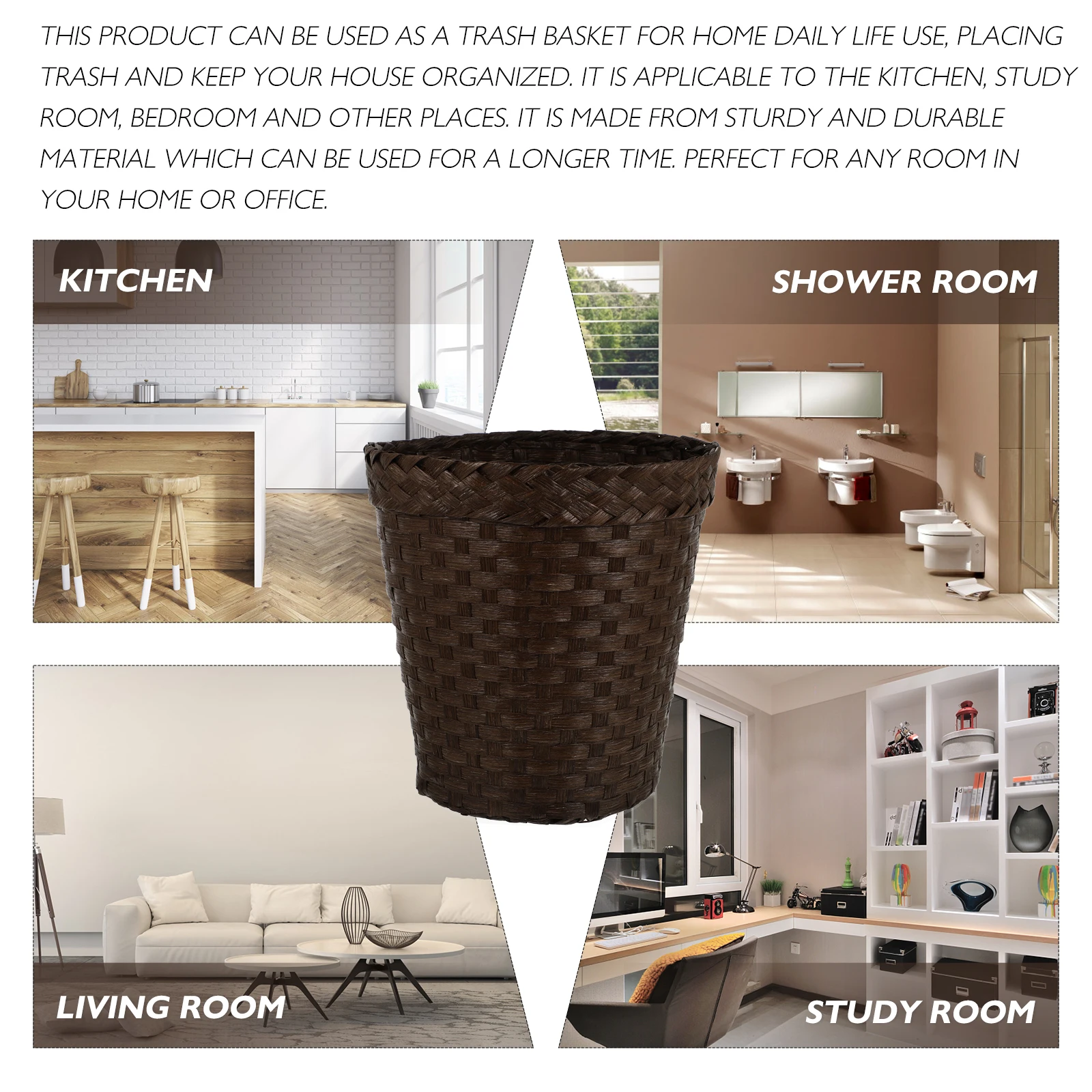 1Pcs Home Trash Can Creative Organizing Basket for Kitchen Bathroom Office Style Woven Waste Holder Simple Decorative