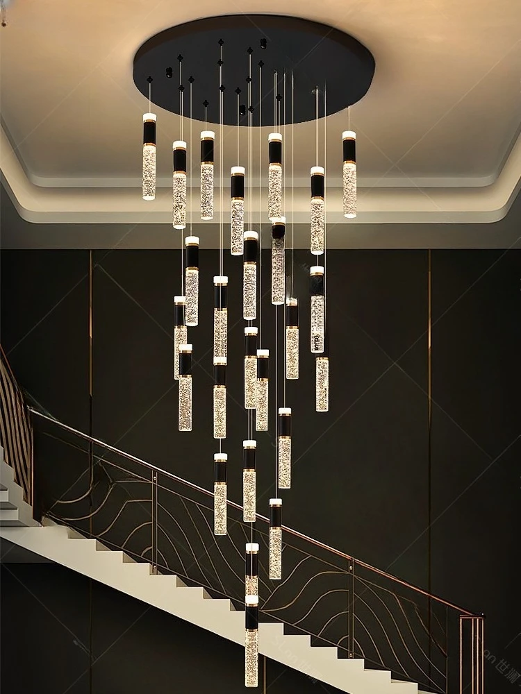 Villa giratória escada lustre de cristal vazio 2025 nova luz moderna luxo edifício duplex