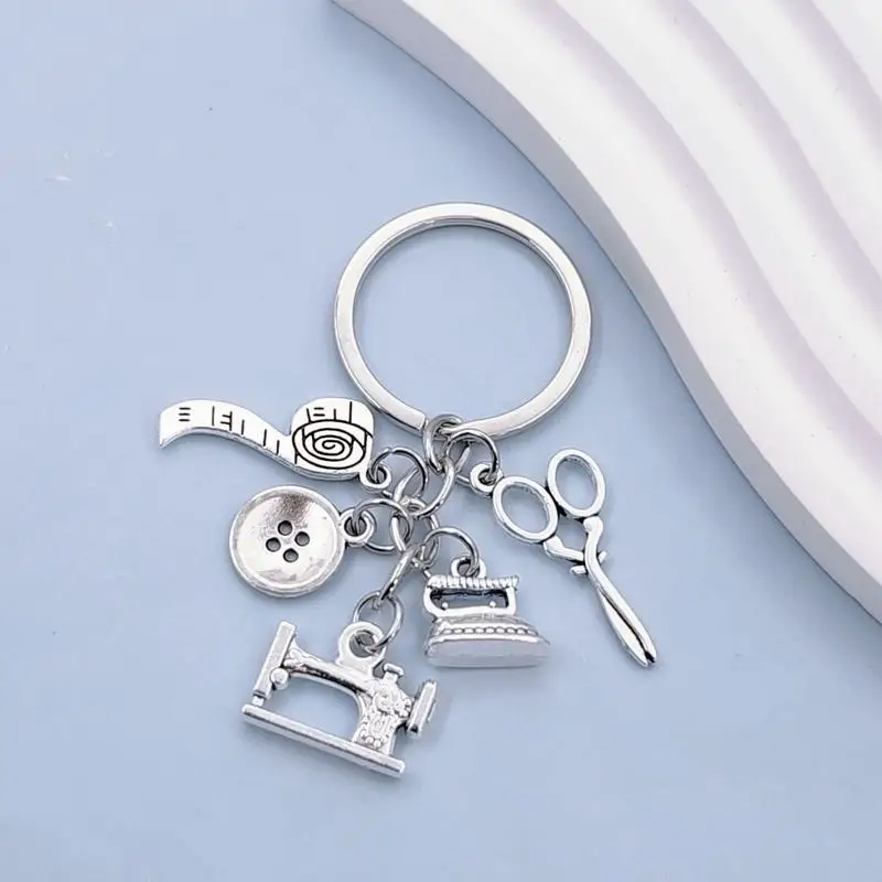 10Pieces Sewing Machine Scissors Hair Dryer Creative 3D Design Keychain Backpack Keychain