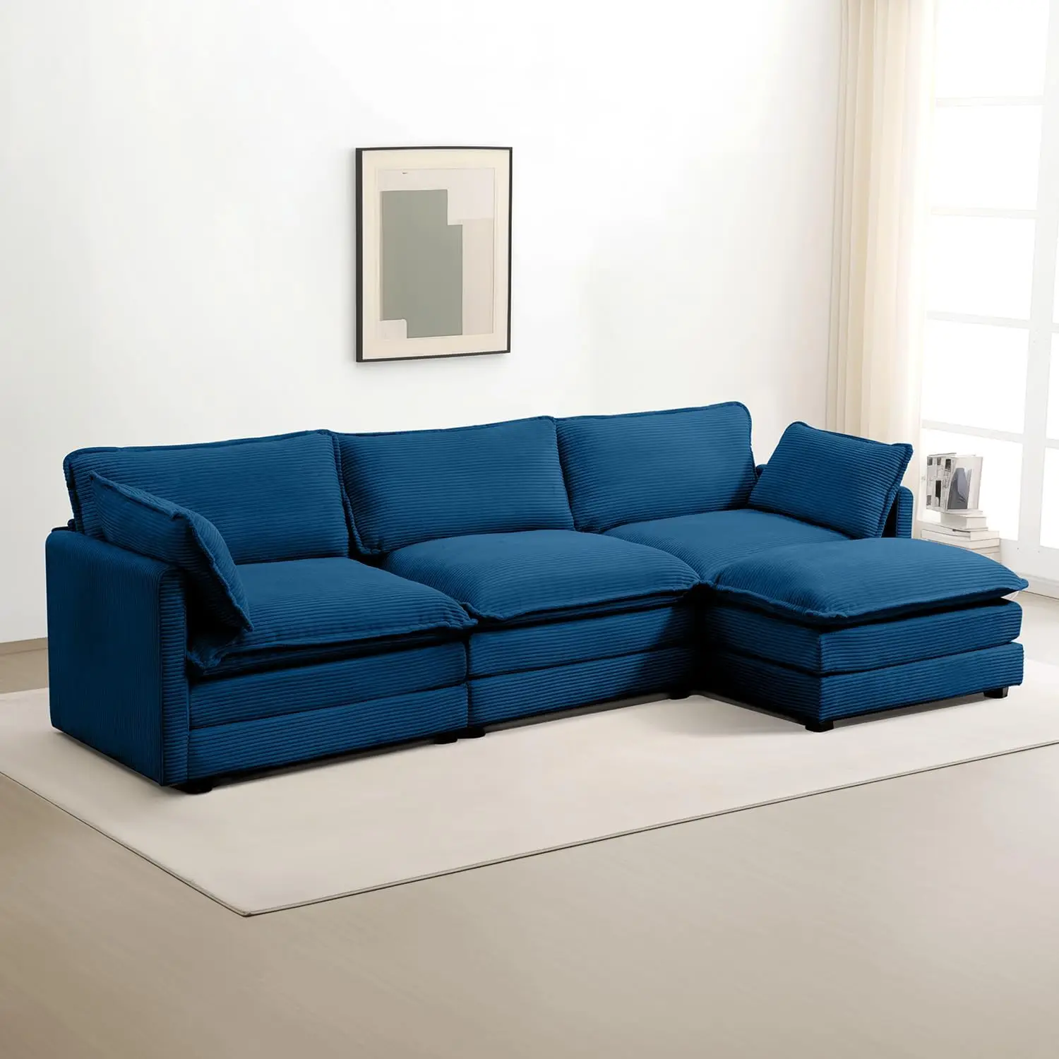 

Oversized Modular Sectional Sofa with Movable Ottoman, 112 Inch 4 Seat Modern Corduroy Sofa Set, Convertible L Shaped Couch