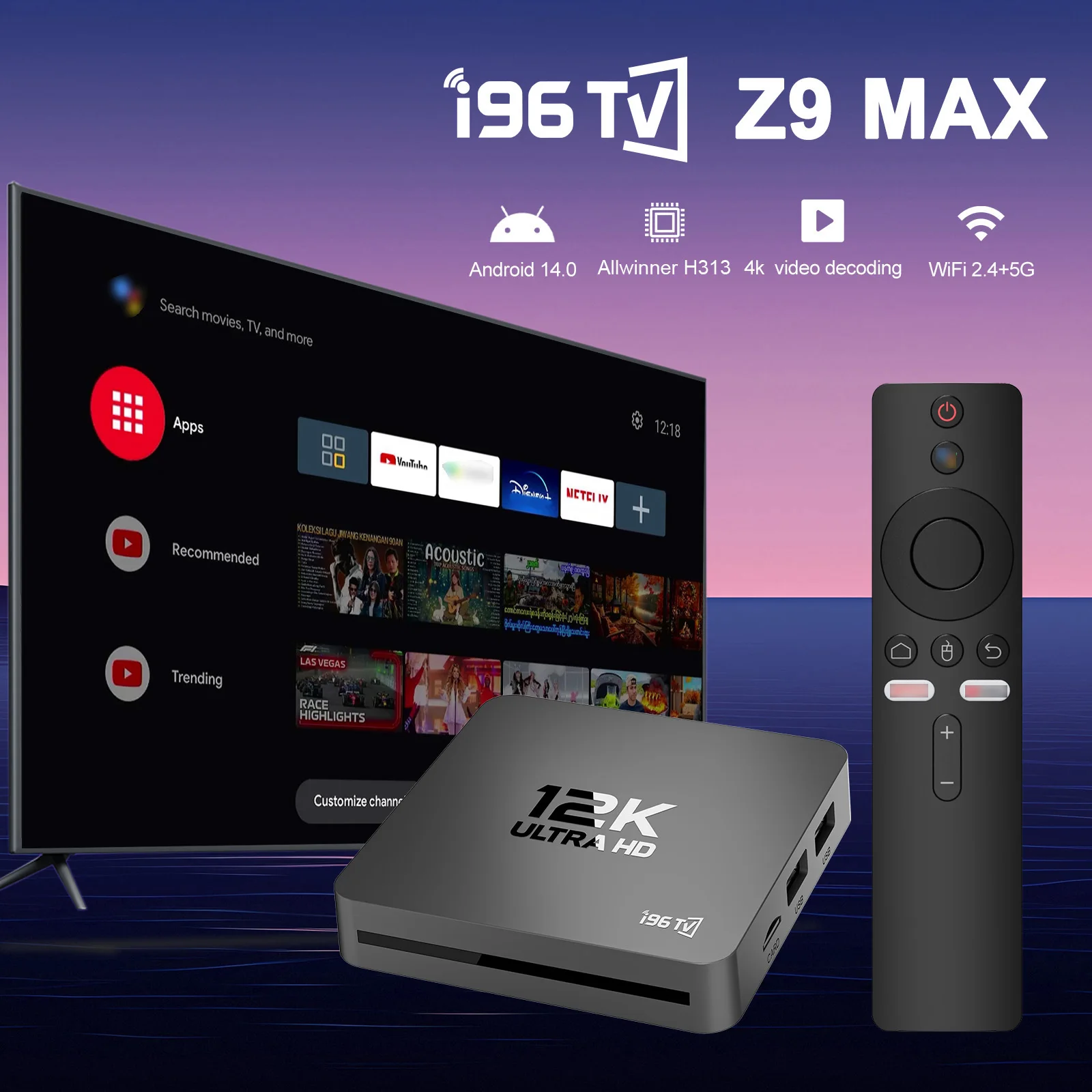 Velec Smart Android 14 8+128 TV Box 4K Streaming with Dual-Band WiFi Quad-Core Processor for Home Entertainment Media Player