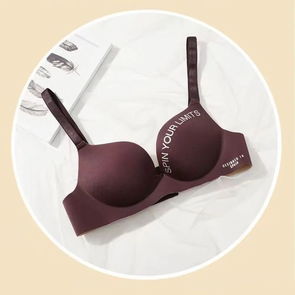 Breathable Letter Pattern Women Deep V Bras NO Steel Ring Seamless Push Up Bralette Thin Anti Sag 3/4 Cup Bra Women