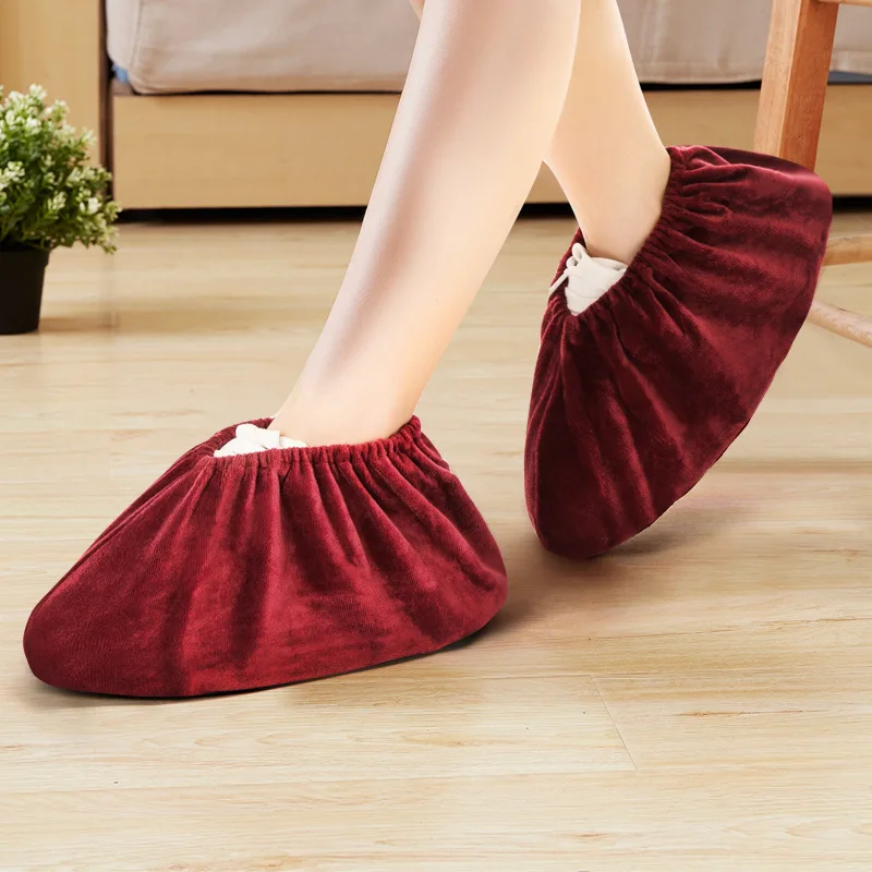 Reusable Flannel Shoes Covers Thick Non-slip Washable Shoe Covers Elasticity Reusable Dust-proof Overshoes Shoes Accessories Hot