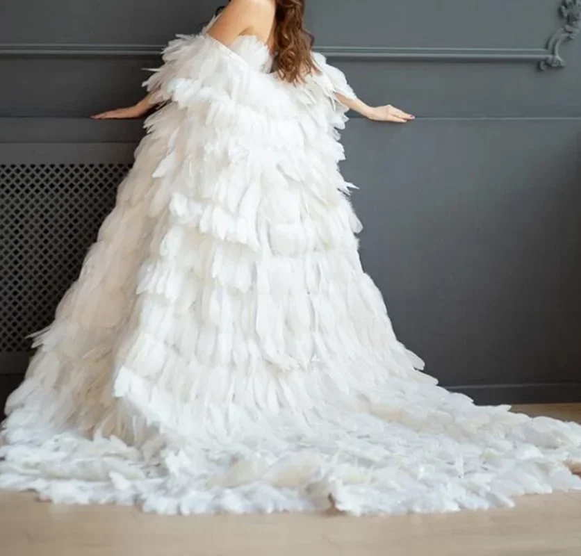 White Feather cloak,  Cape , Wedding  Long  Train cloak Photoshoot cloak custom color