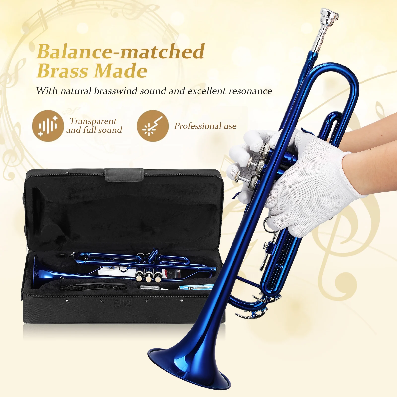 

B Flat Brass Instrument For Beginner Student Band Orchestra With Case Cleaning Kit Mouthpiece Beginner Trumpet Kit Brass