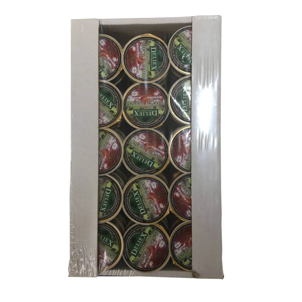 Deliex. Crema de jamón curado monodosis 45 unidades x 25 gr de crema de jamón para desayunos y meriendas, porciones para desayunar
