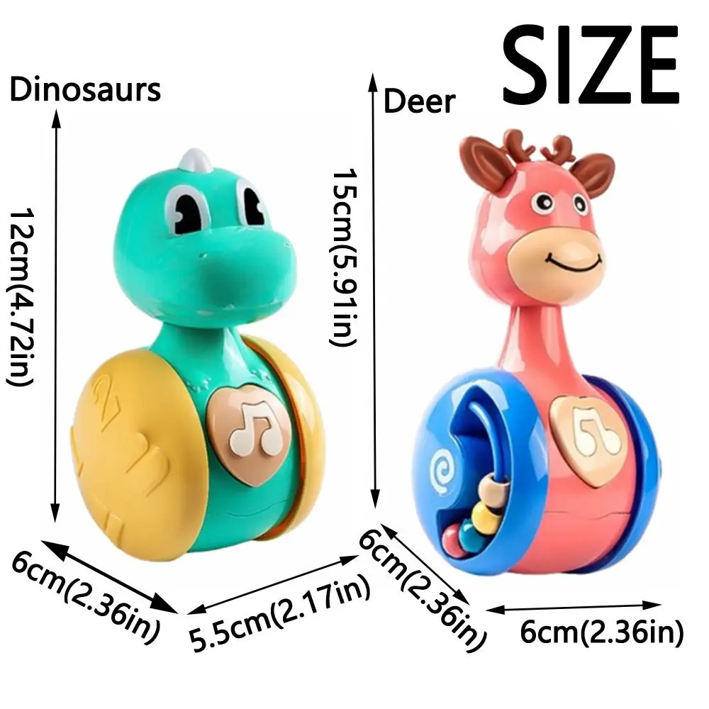 Creative Fawn Sliding Tumbler Early Education Cartoon Dinosaurs Tumbler Wobbler Musical Press Squeaky Tumbler Rocking