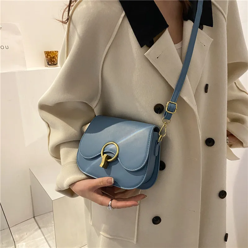 New Flap Crossbody Bags For Women Fashion Lock Design Shoulder Bag Solid Color Pu Leather Ladies Saddle Handbags Cross Body