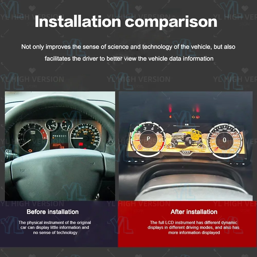rc 12.3'' For Hummer H3 2005 2006 2007 -2010 LCD Dashboard Instrument Panel Digital Cluster Smart Gauges Module Auto Speed Meter